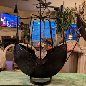 Vintage Antique War/Pirate Ship With Beautiful Details. Approximately 15" x 13".